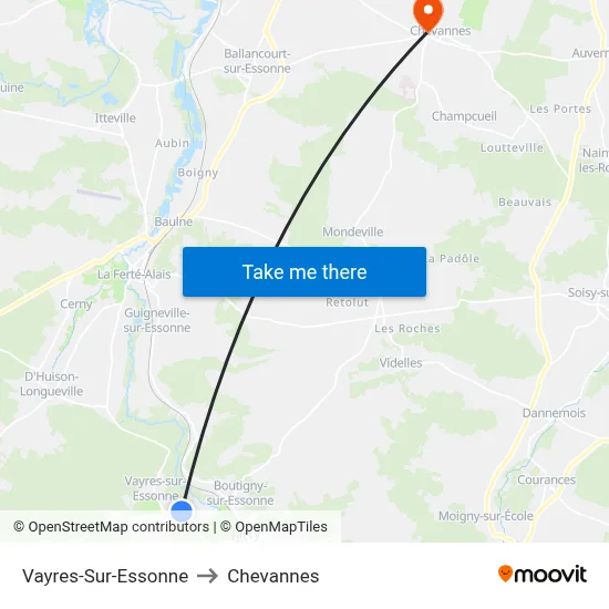 Vayres-Sur-Essonne to Chevannes map