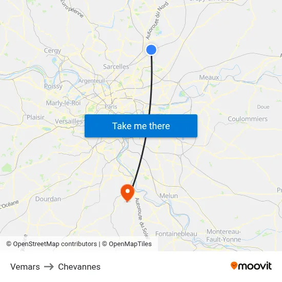 Vemars to Chevannes map