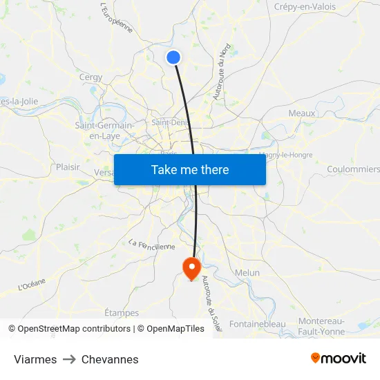 Viarmes to Chevannes map