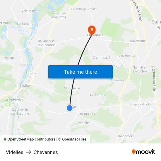 Videlles to Chevannes map