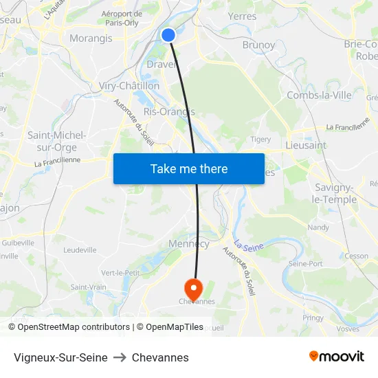 Vigneux-Sur-Seine to Chevannes map