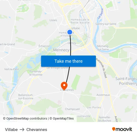 Villabe to Chevannes map