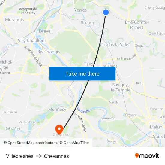 Villecresnes to Chevannes map