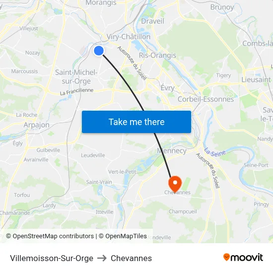 Villemoisson-Sur-Orge to Chevannes map