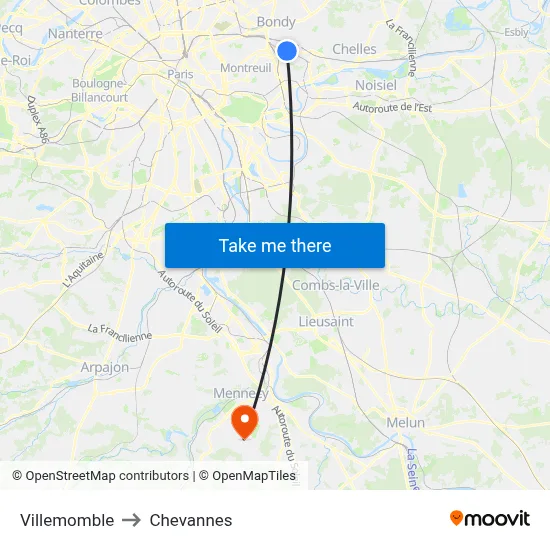 Villemomble to Chevannes map