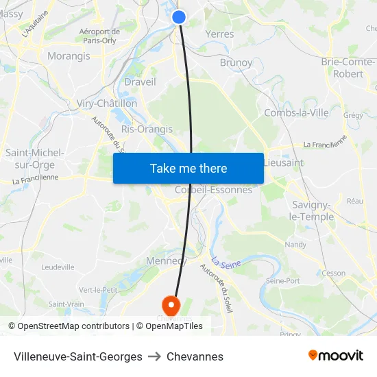 Villeneuve-Saint-Georges to Chevannes map