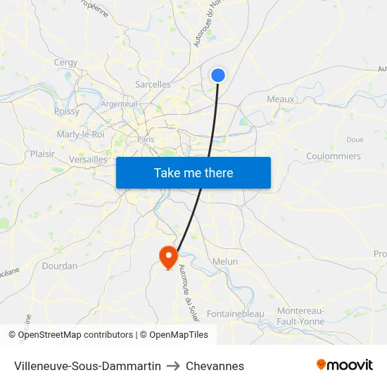 Villeneuve-Sous-Dammartin to Chevannes map