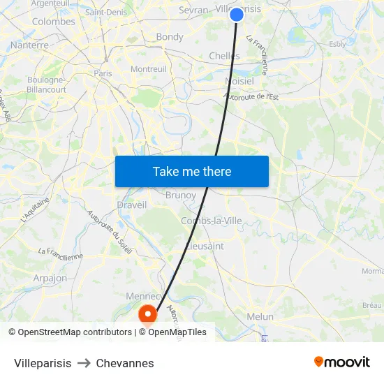 Villeparisis to Chevannes map
