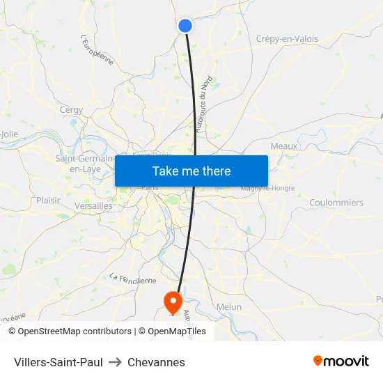 Villers-Saint-Paul to Chevannes map