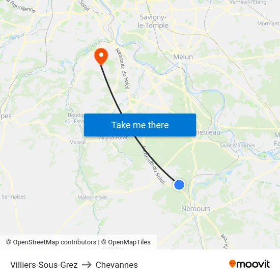 Villiers-Sous-Grez to Chevannes map