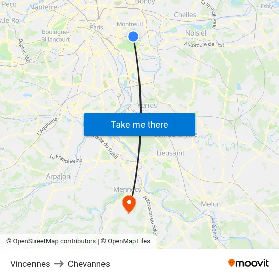 Vincennes to Chevannes map