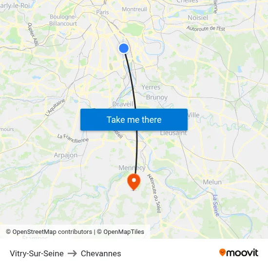 Vitry-Sur-Seine to Chevannes map
