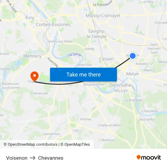 Voisenon to Chevannes map