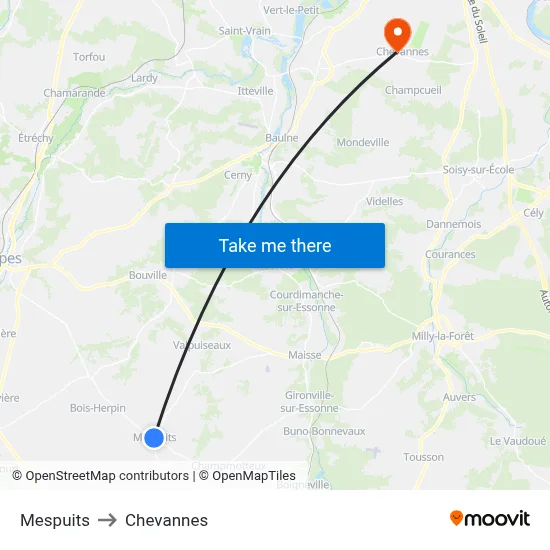 Mespuits to Chevannes map