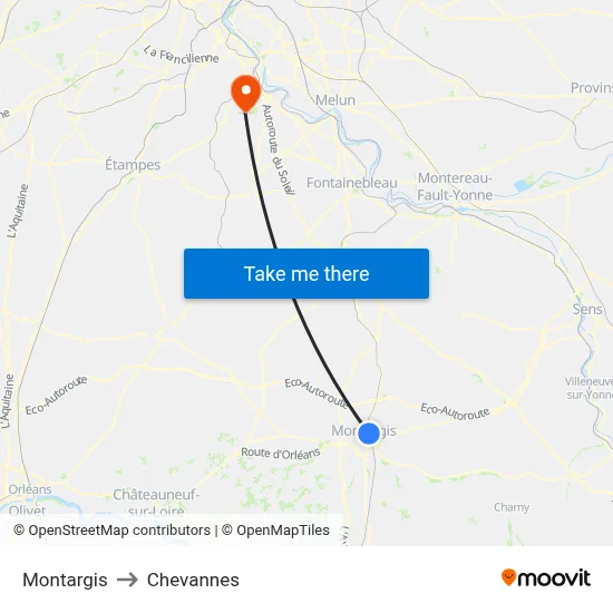 Montargis to Chevannes map
