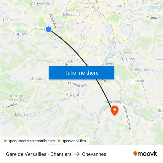 Gare de Versailles - Chantiers to Chevannes map
