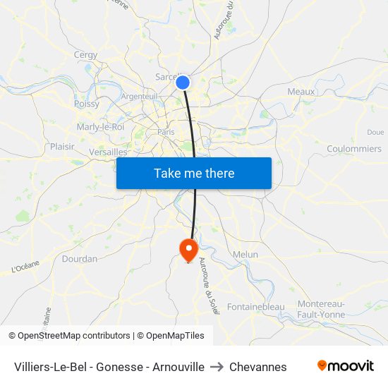 Villiers-Le-Bel - Gonesse - Arnouville to Chevannes map