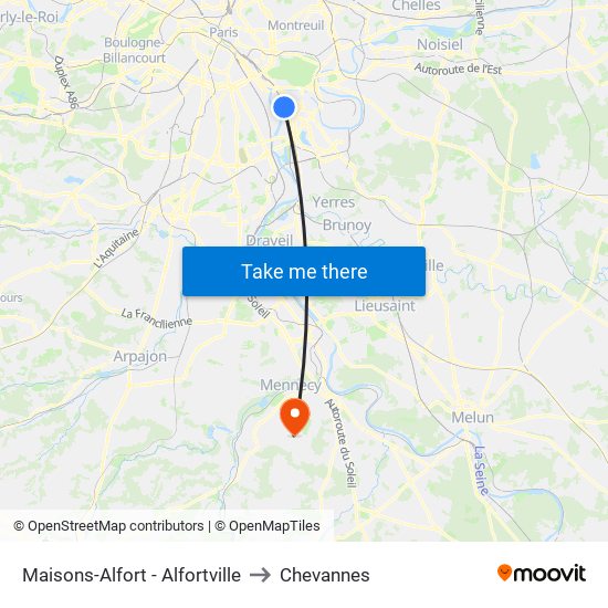 Maisons-Alfort - Alfortville to Chevannes map