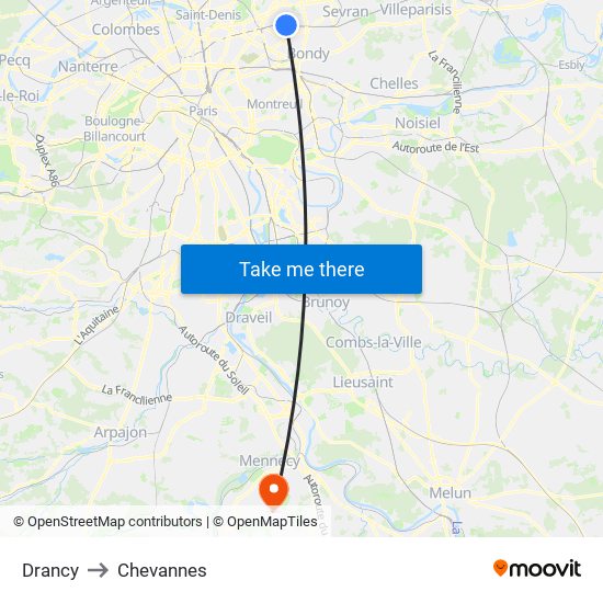 Drancy to Chevannes map