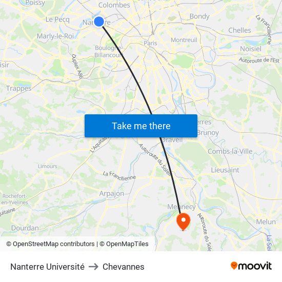 Nanterre Université to Chevannes map