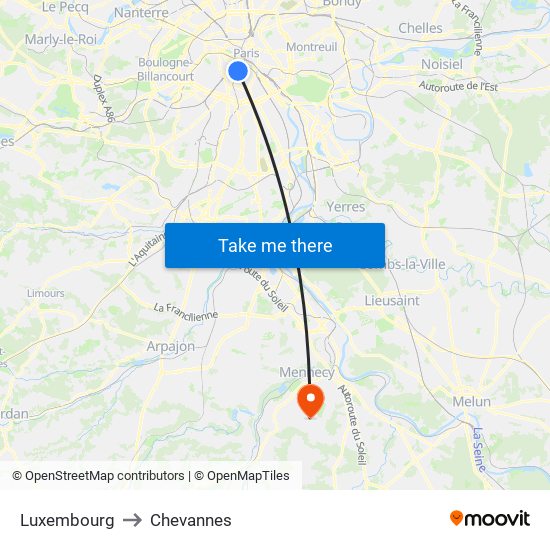 Luxembourg to Chevannes map