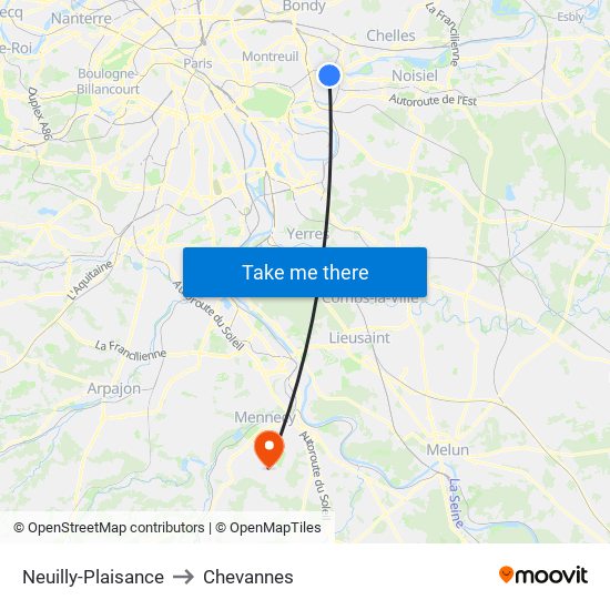 Neuilly-Plaisance to Chevannes map