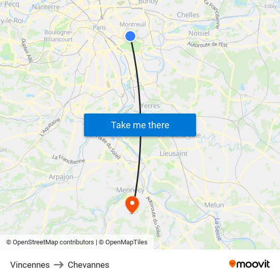 Vincennes to Chevannes map
