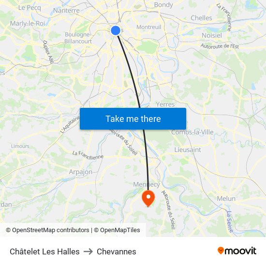 Châtelet Les Halles to Chevannes map