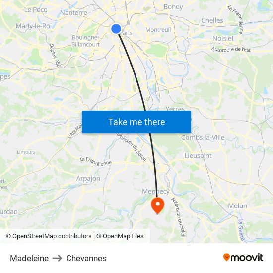 Madeleine to Chevannes map