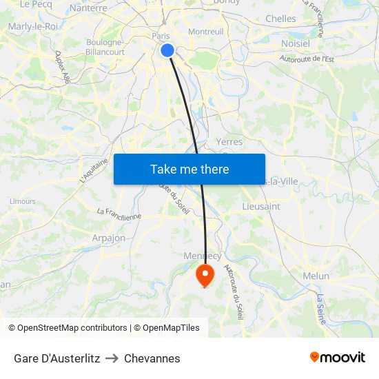 Gare D'Austerlitz to Chevannes map