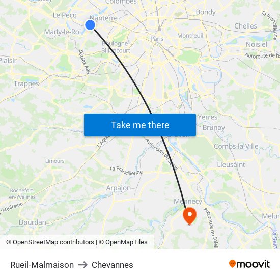 Rueil-Malmaison to Chevannes map