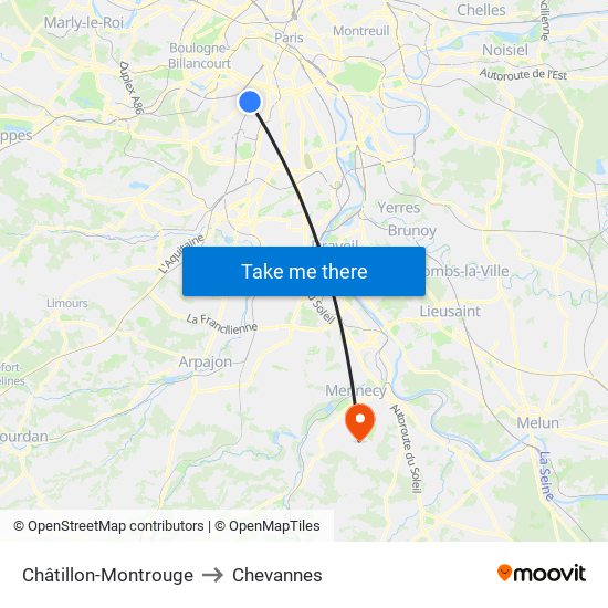 Châtillon-Montrouge to Chevannes map