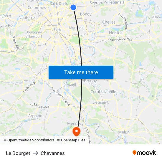 Le Bourget to Chevannes map