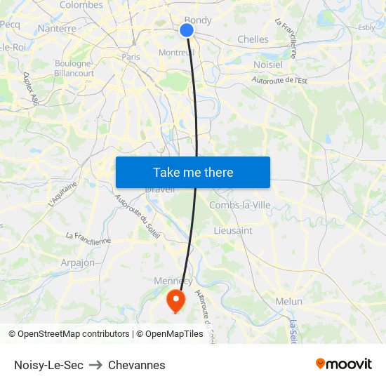 Noisy-Le-Sec to Chevannes map