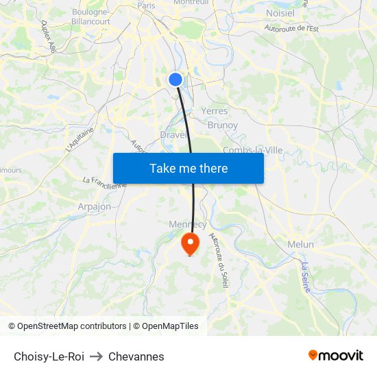 Choisy-Le-Roi to Chevannes map