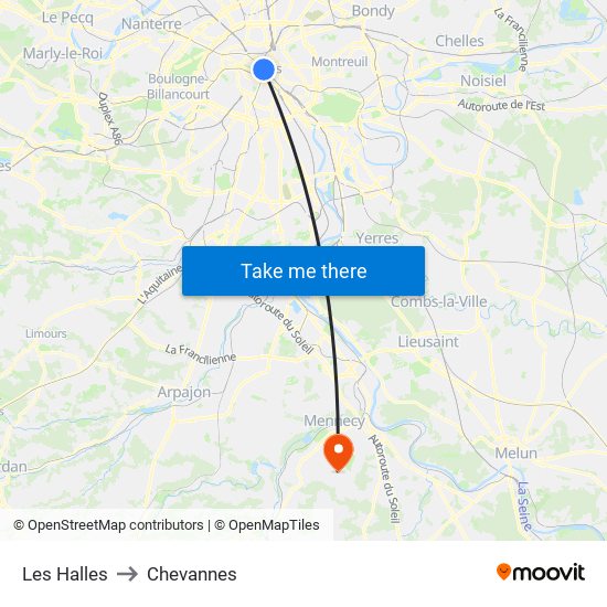 Les Halles to Chevannes map