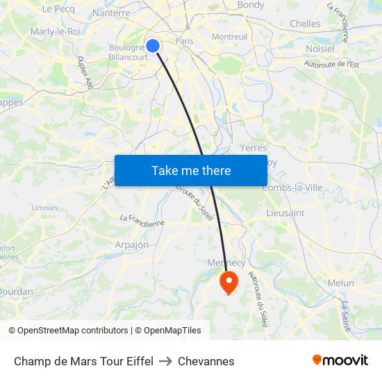 Champ de Mars Tour Eiffel to Chevannes map
