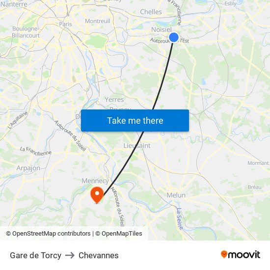 Gare de Torcy to Chevannes map