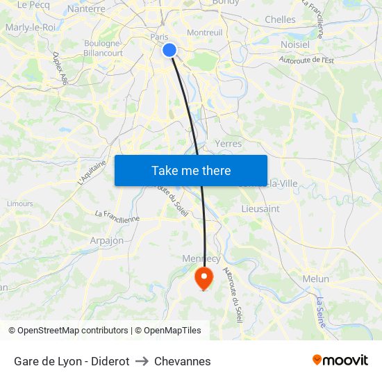 Gare de Lyon - Diderot to Chevannes map