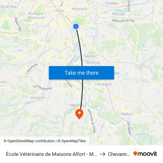 École Vétérinaire de Maisons-Alfort - Métro to Chevannes map