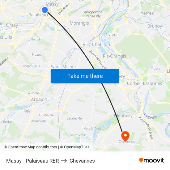 Massy - Palaiseau RER to Chevannes map