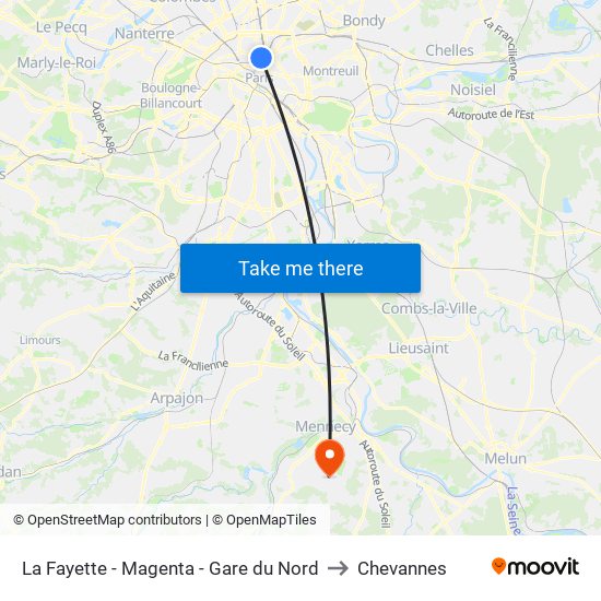 La Fayette - Magenta - Gare du Nord to Chevannes map