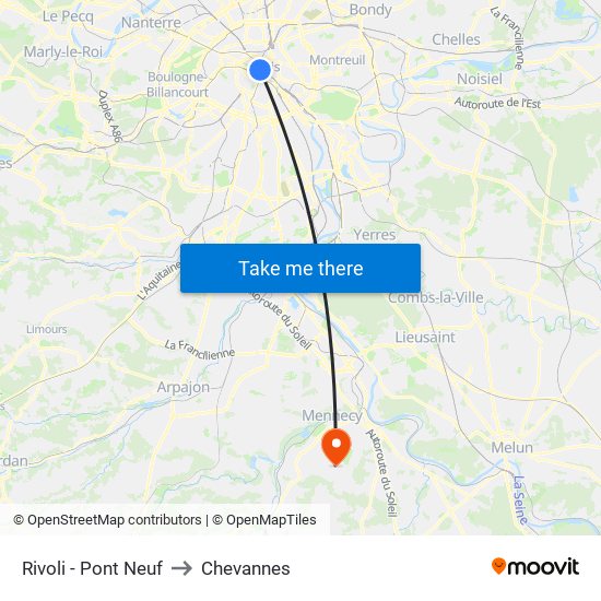 Rivoli - Pont Neuf to Chevannes map