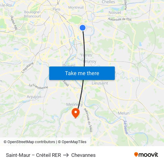 Saint-Maur – Créteil RER to Chevannes map