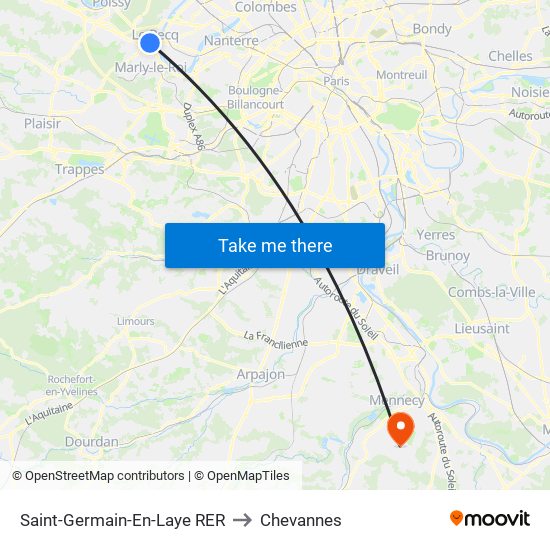 Saint-Germain-En-Laye RER to Chevannes map