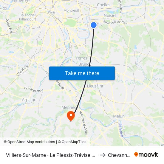 Villiers-Sur-Marne - Le Plessis-Trévise RER to Chevannes map