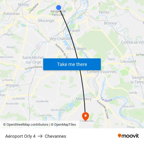 Aéroport Orly 4 to Chevannes map