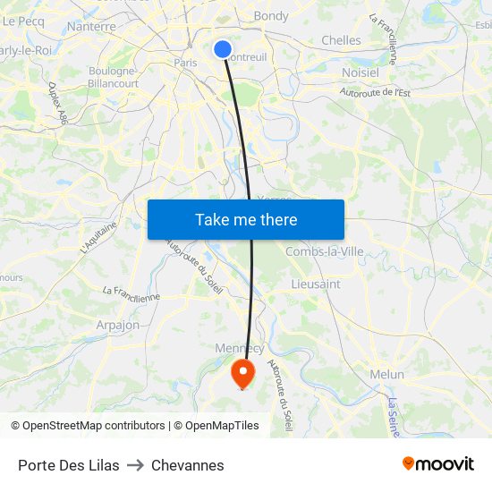 Porte Des Lilas to Chevannes map