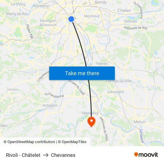 Rivoli - Châtelet to Chevannes map