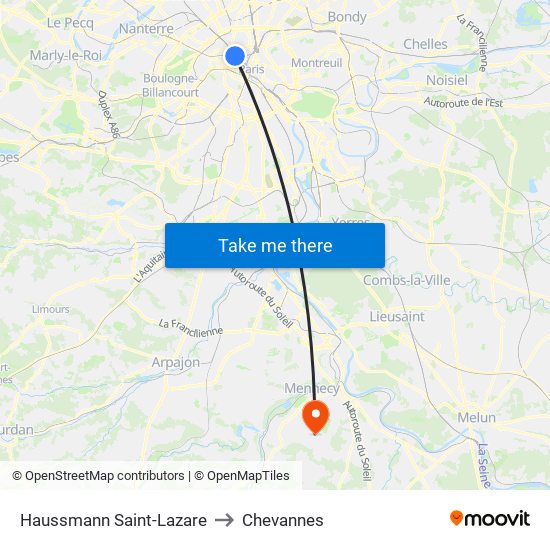 Haussmann Saint-Lazare to Chevannes map